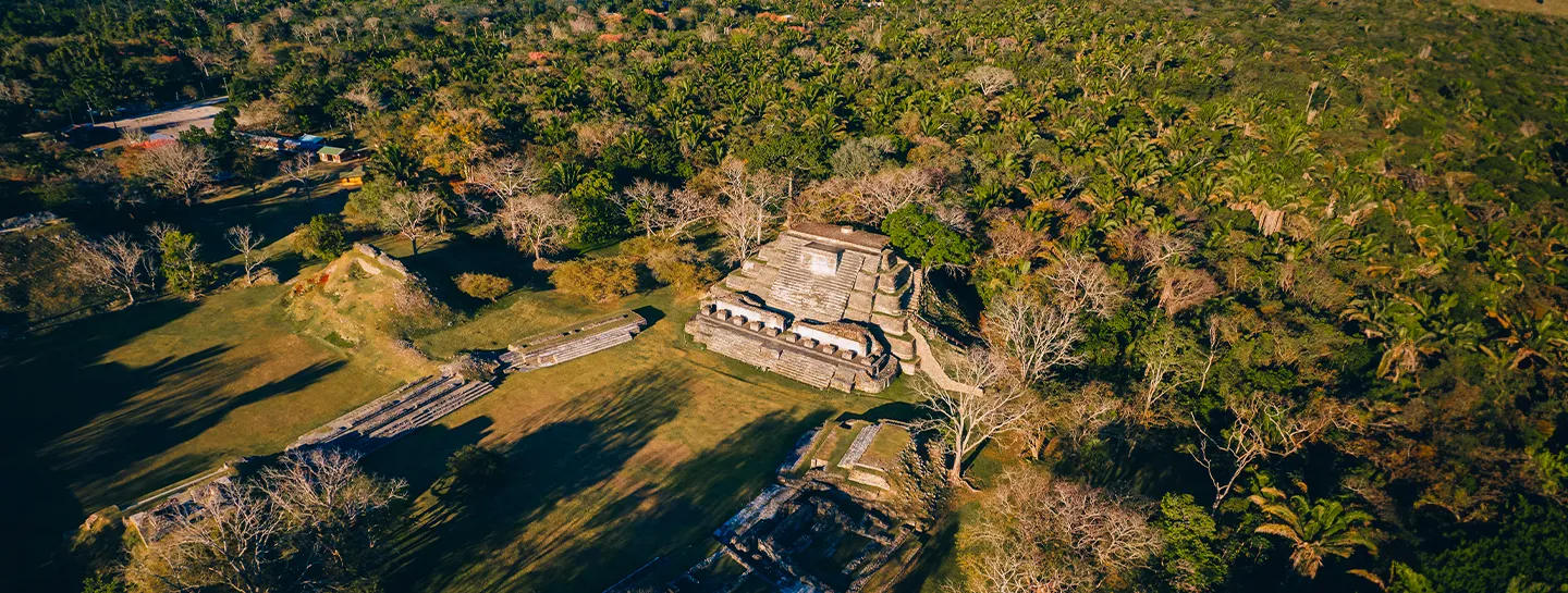 Aerial view of Altun Ha Maya site in Belize