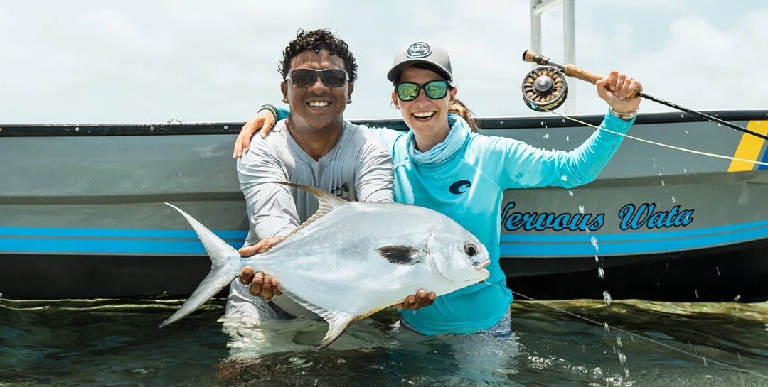 Watermark Belize Hotel guest fly fishing with permit catch San Pedro Ambergris Caye