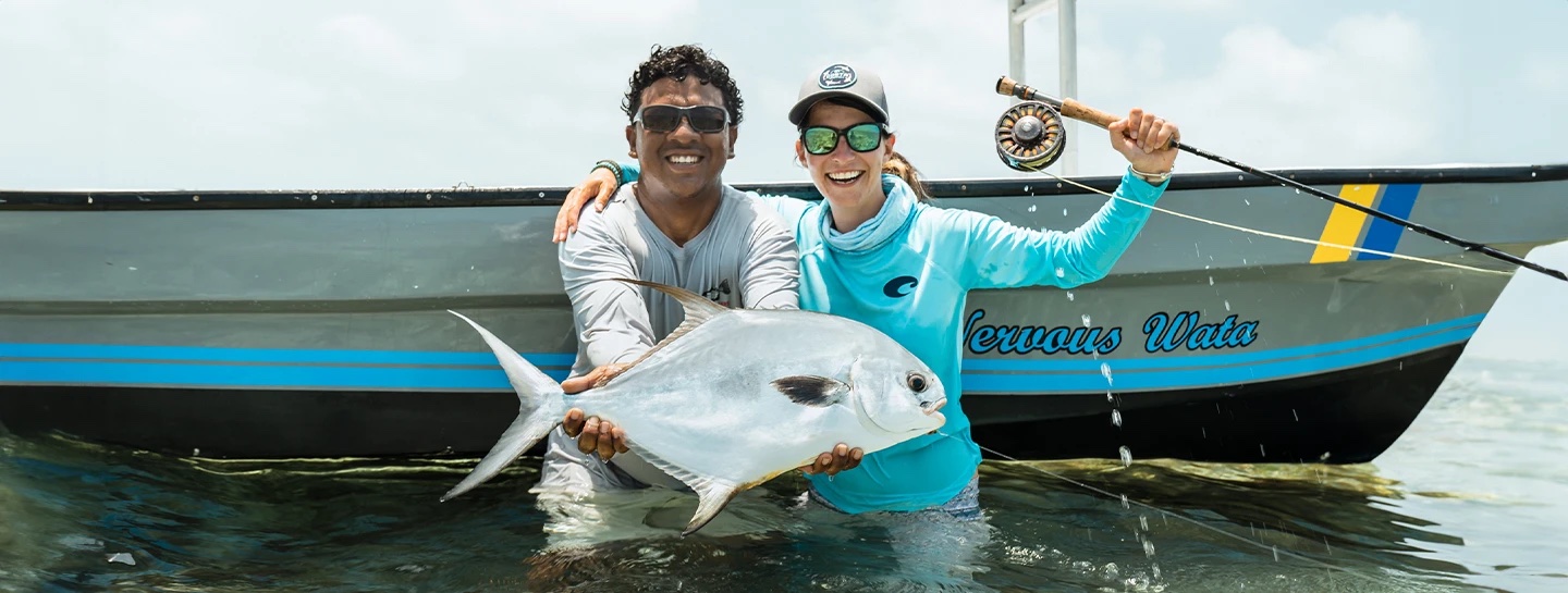 Watermark Belize Hotel guest fly fishing with permit catch San Pedro Ambergris Caye