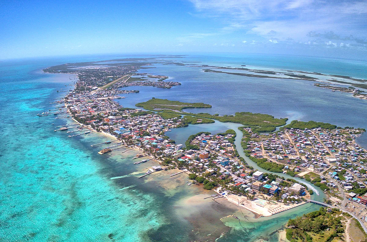 Drone of the town San Pedro Ambergris Caye