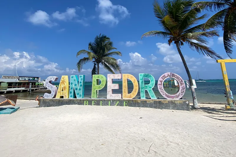 San Pedro welcome sign in San Pedro Ambergris Caye