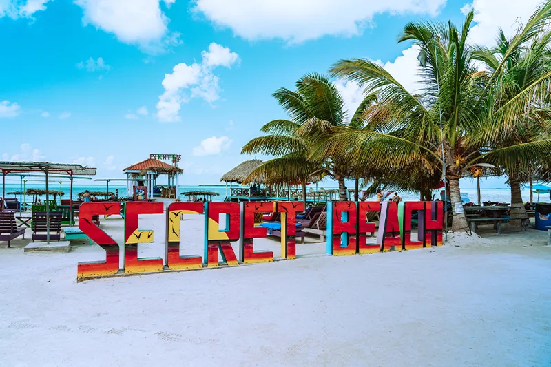 Secret Beach sign San Pedro Ambergris Caye